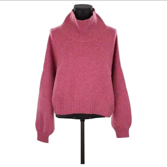 CÉLINE Celine Sweater Womens Large Pink Cashmere Wool High Neck Relaxed Crop - Picture 1 of 10